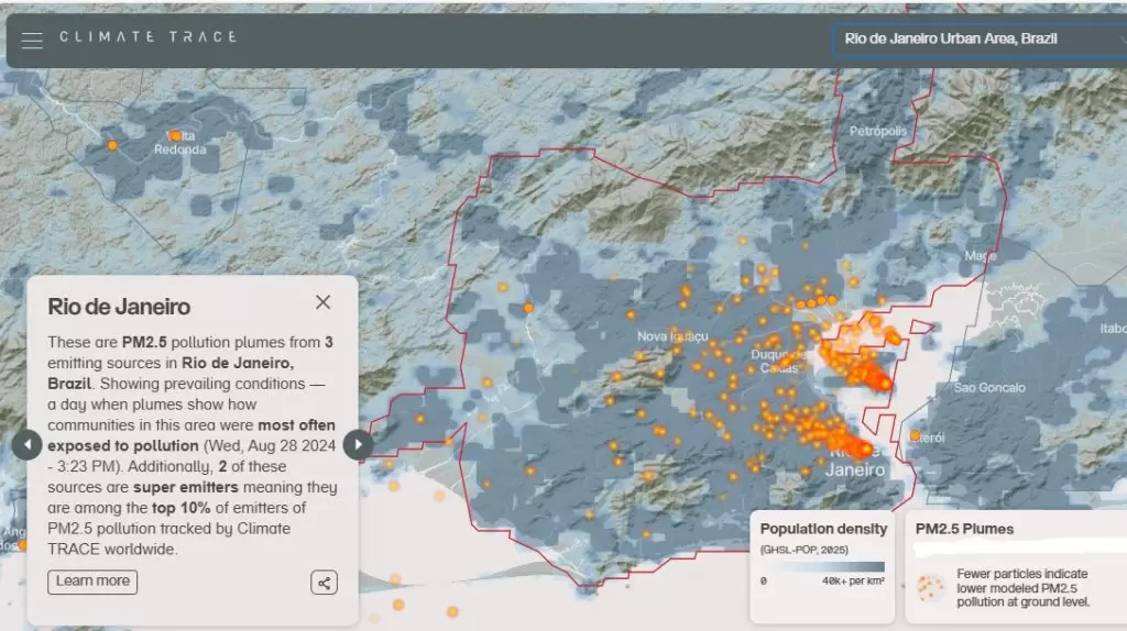 mapa interativo mostra fontes de polui&ccedil;&atilde;o no  Rio de Janeiro