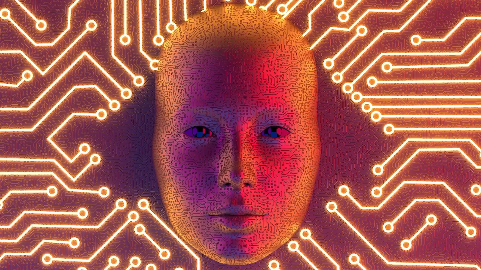 Cabeça de robô em fundo tecnológico