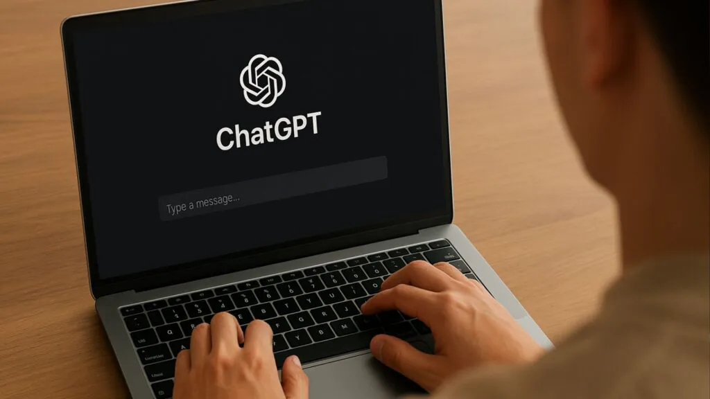 Pessoa acessando ChatGPT em notebook