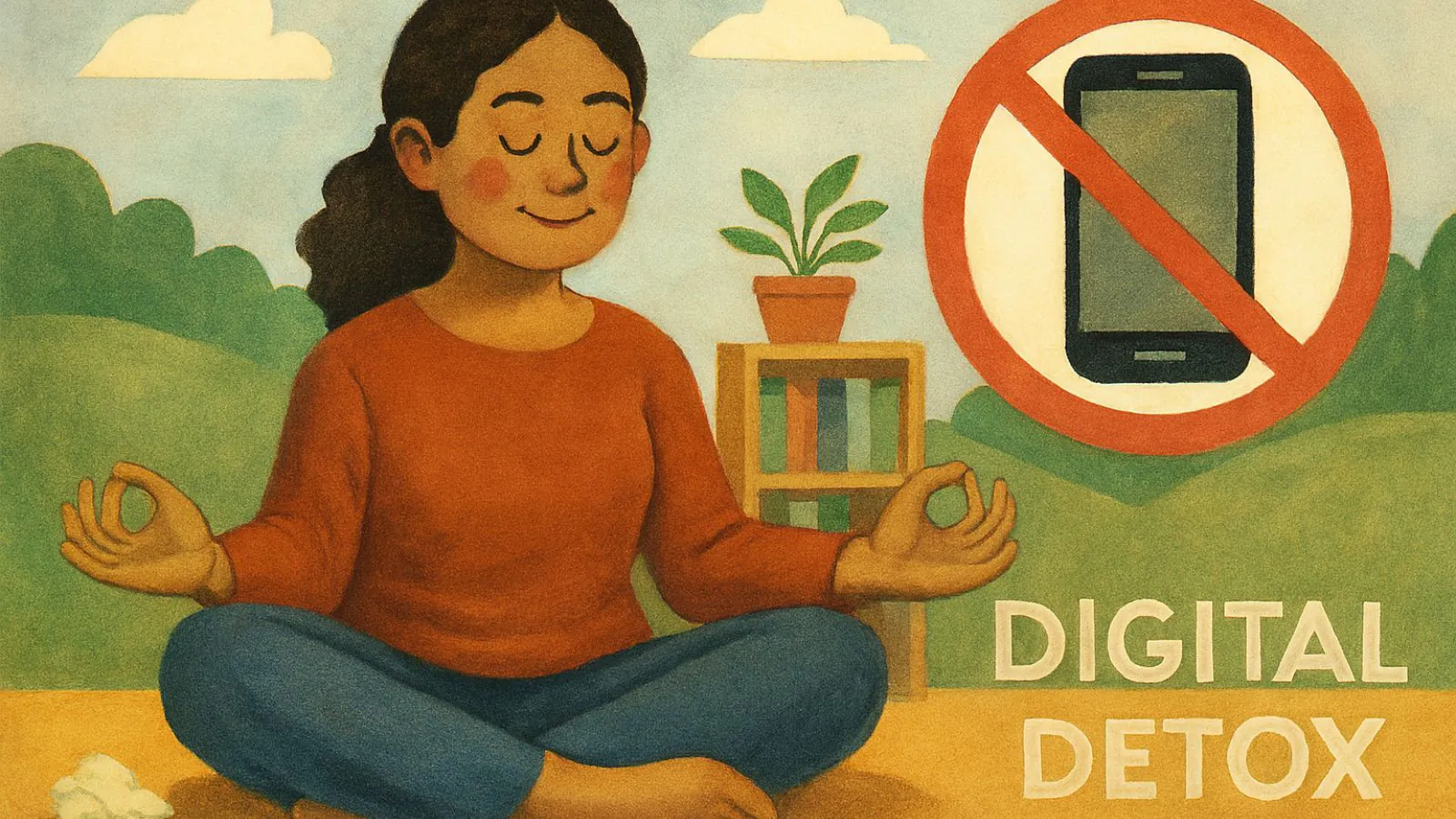 Mulher meditando sem o celular