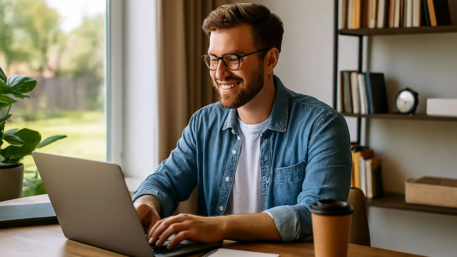 Homem trabalhando produtivo home office
