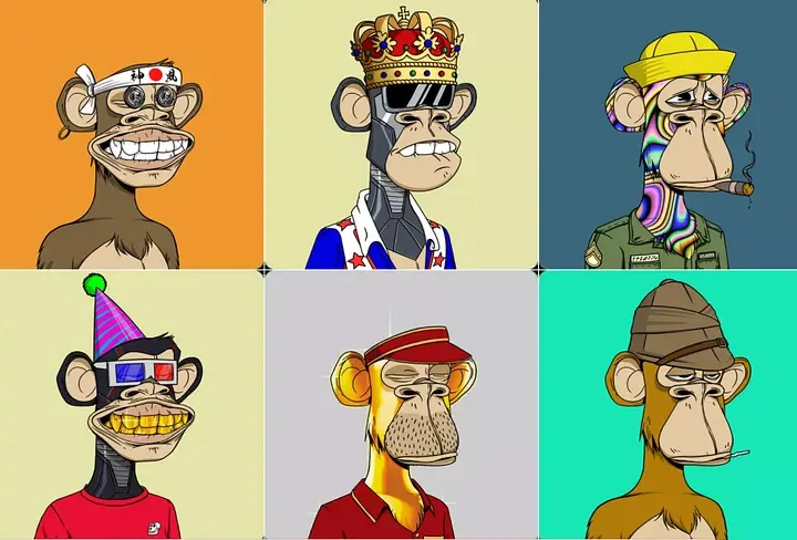 imagens da s&eacute;rie de NFTs Bored Ape Yacht Club   