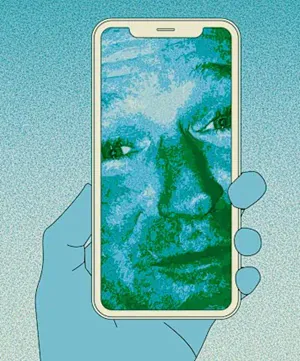 tela de celular mostra imagem do ator Robin Williams feita com IA