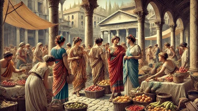 mulheres em mercado no Imp&eacute;rio Romano