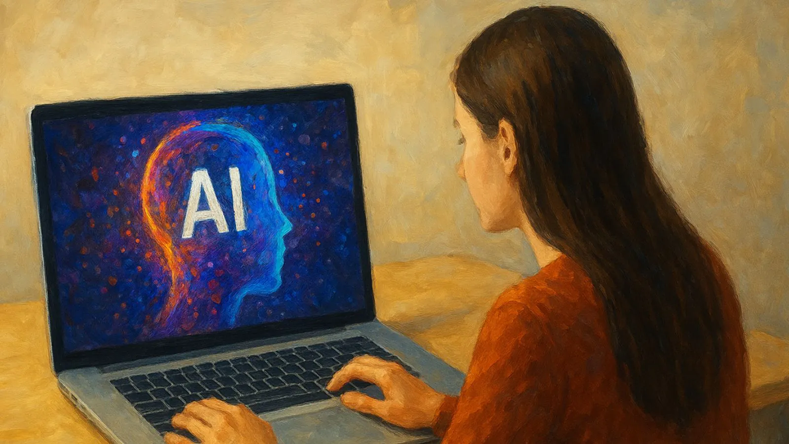 Mulher usando IA para criar imagem