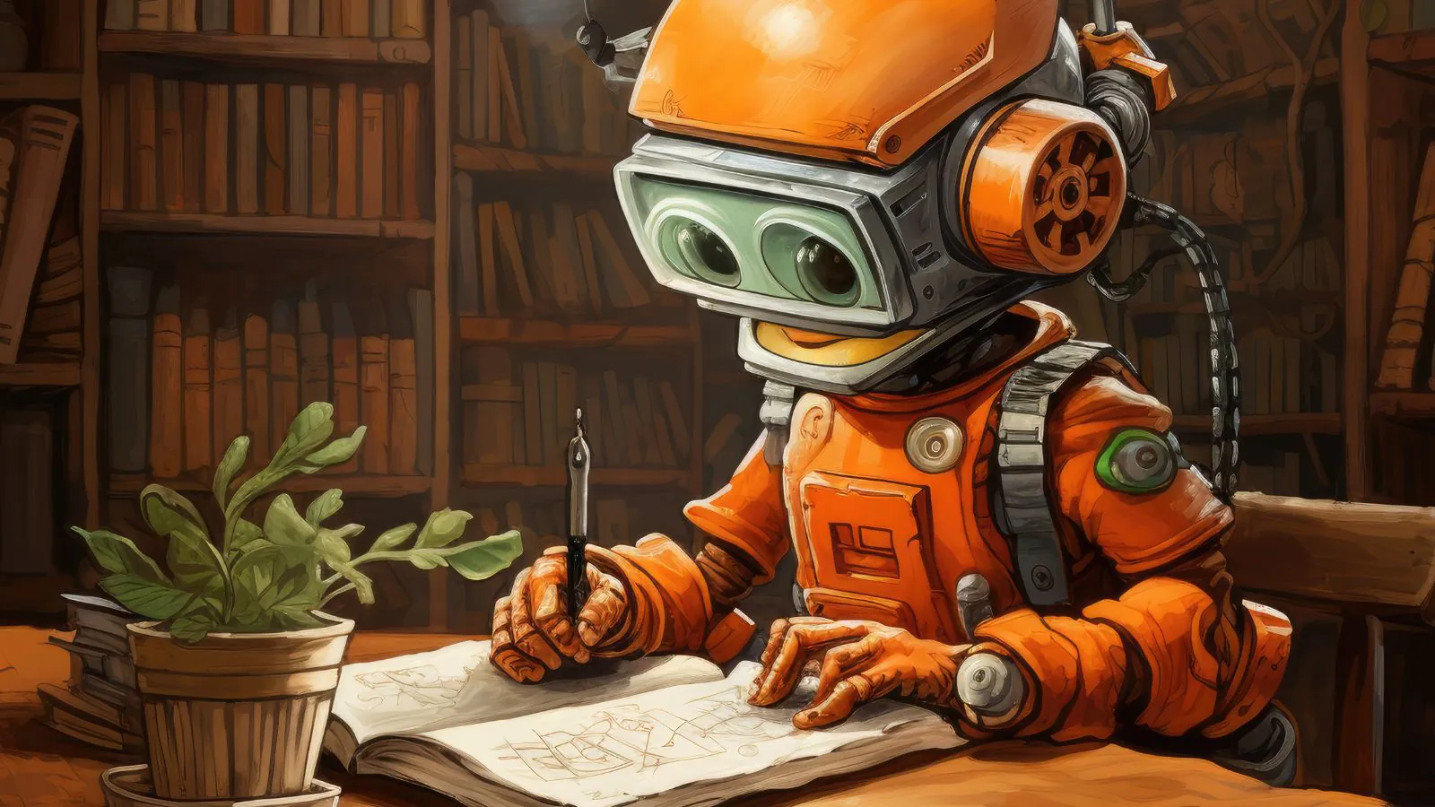 Robô escrevendo em folha