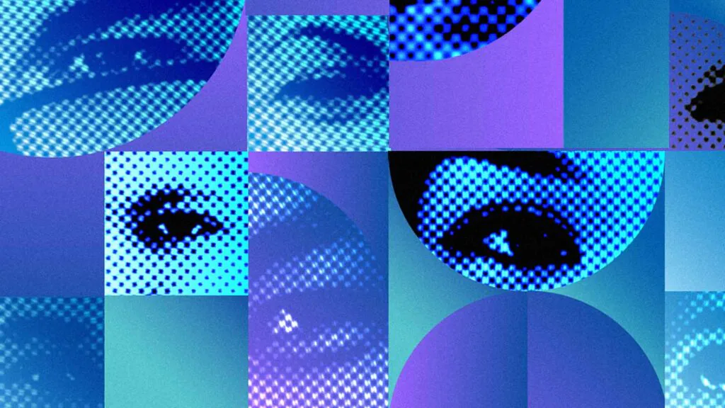 mosaico de olhos em tons de azul