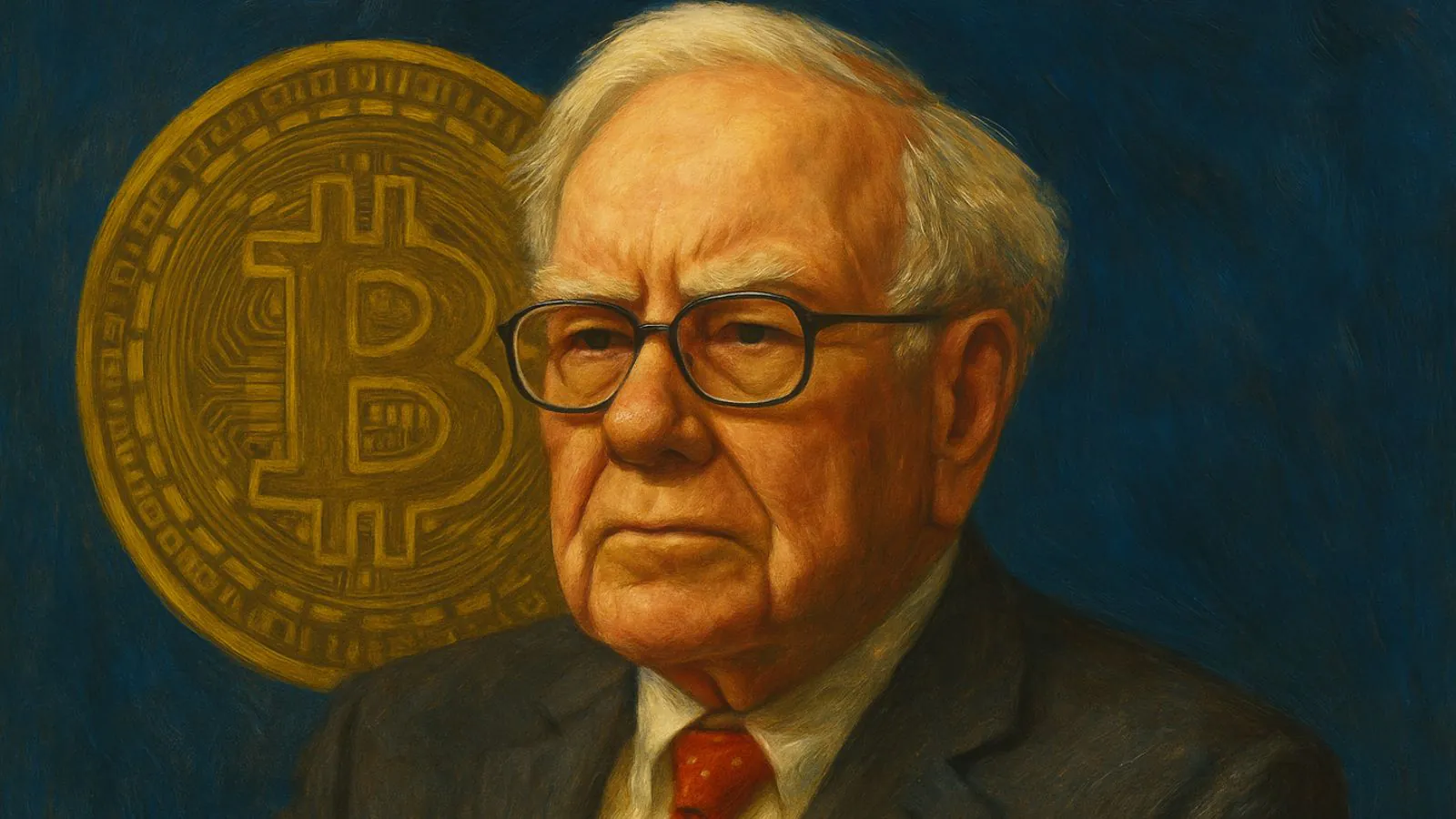 Warren Buffett em fundo azul