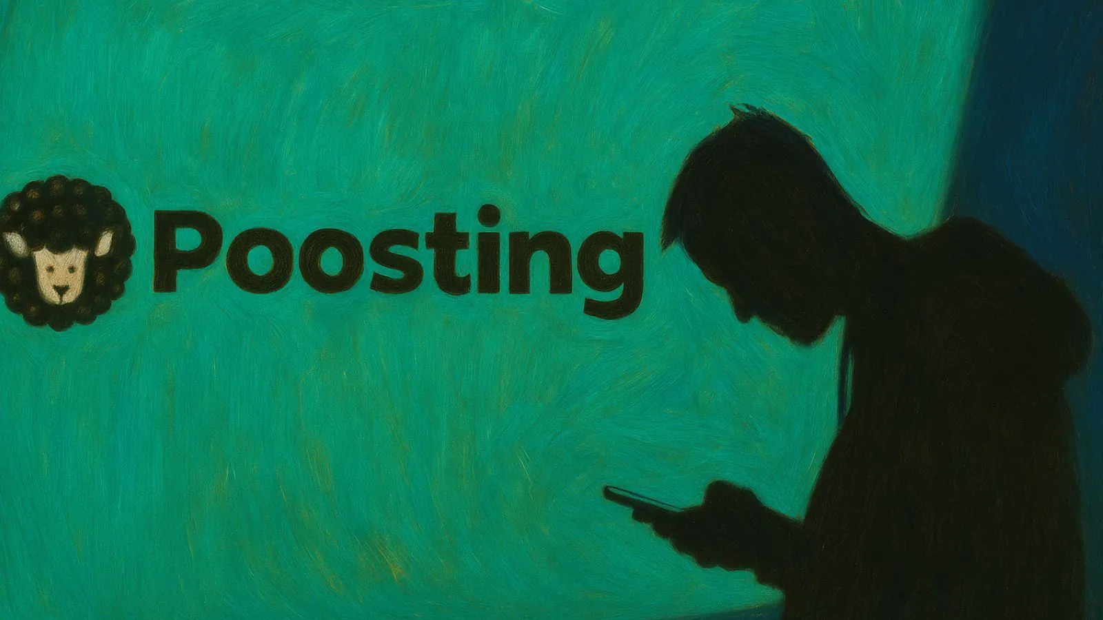 Símbolo do Poosting e pessoa mexendo no celular