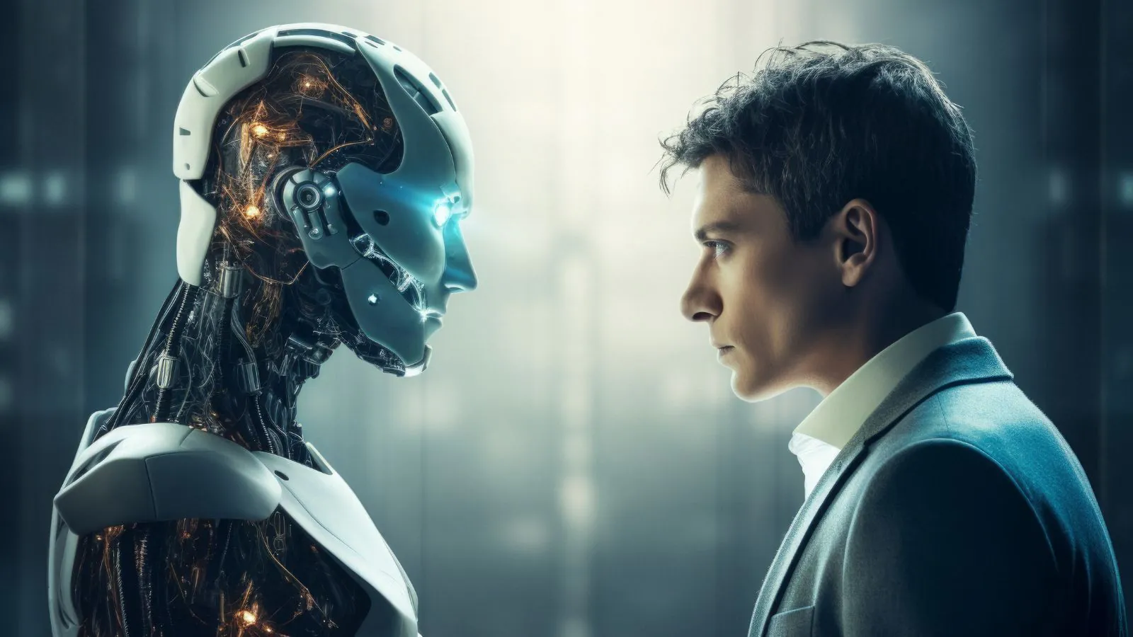 Robô e humano se encarando