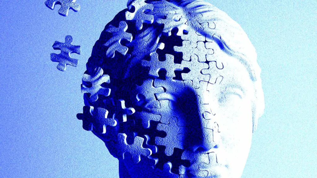 cabe&ccedil;a humana em forma de est&aacute;tua se desmontando como um quebra-cabe&ccedil;as