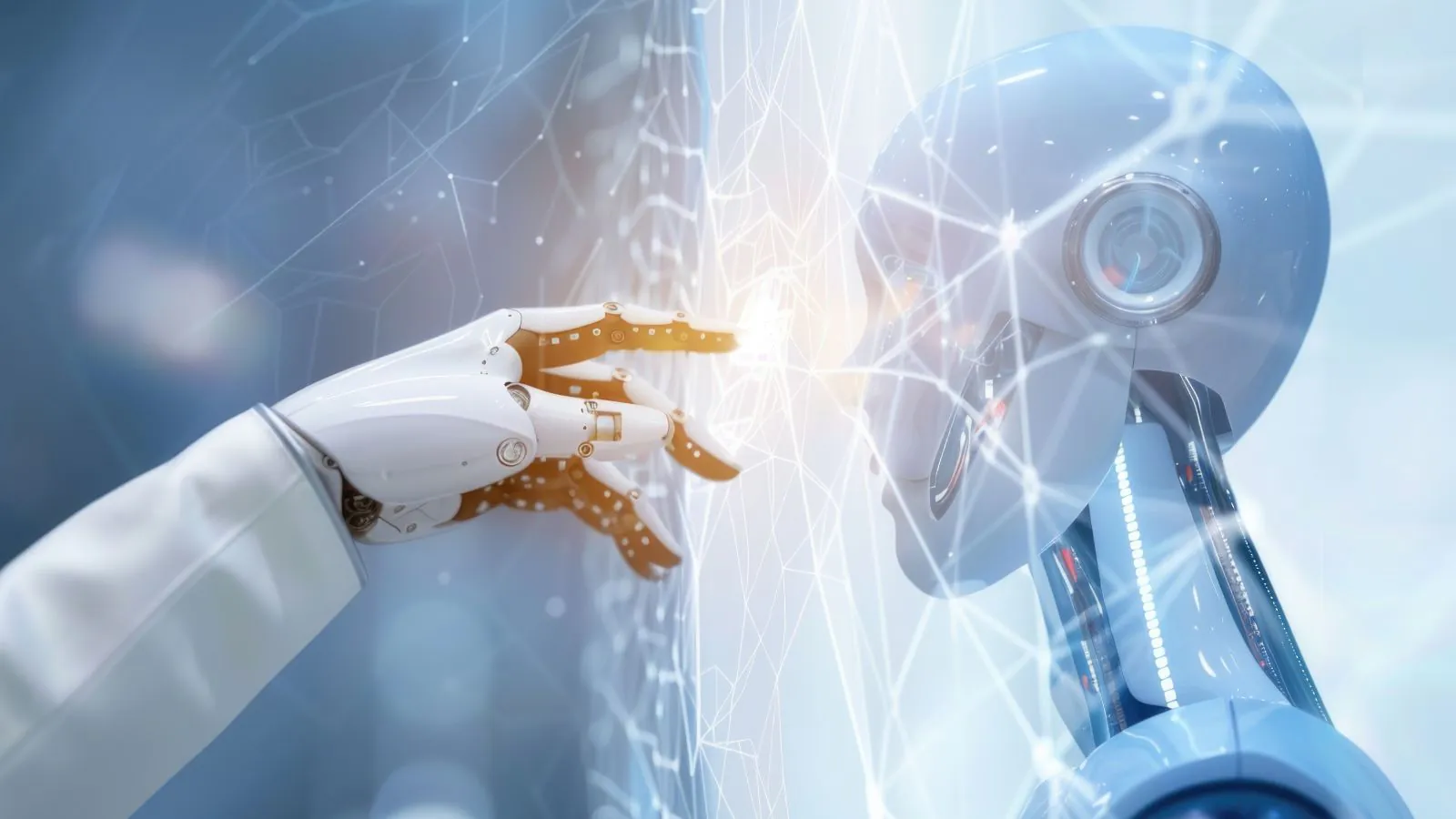 Robô e mão de Inteligência Artificial