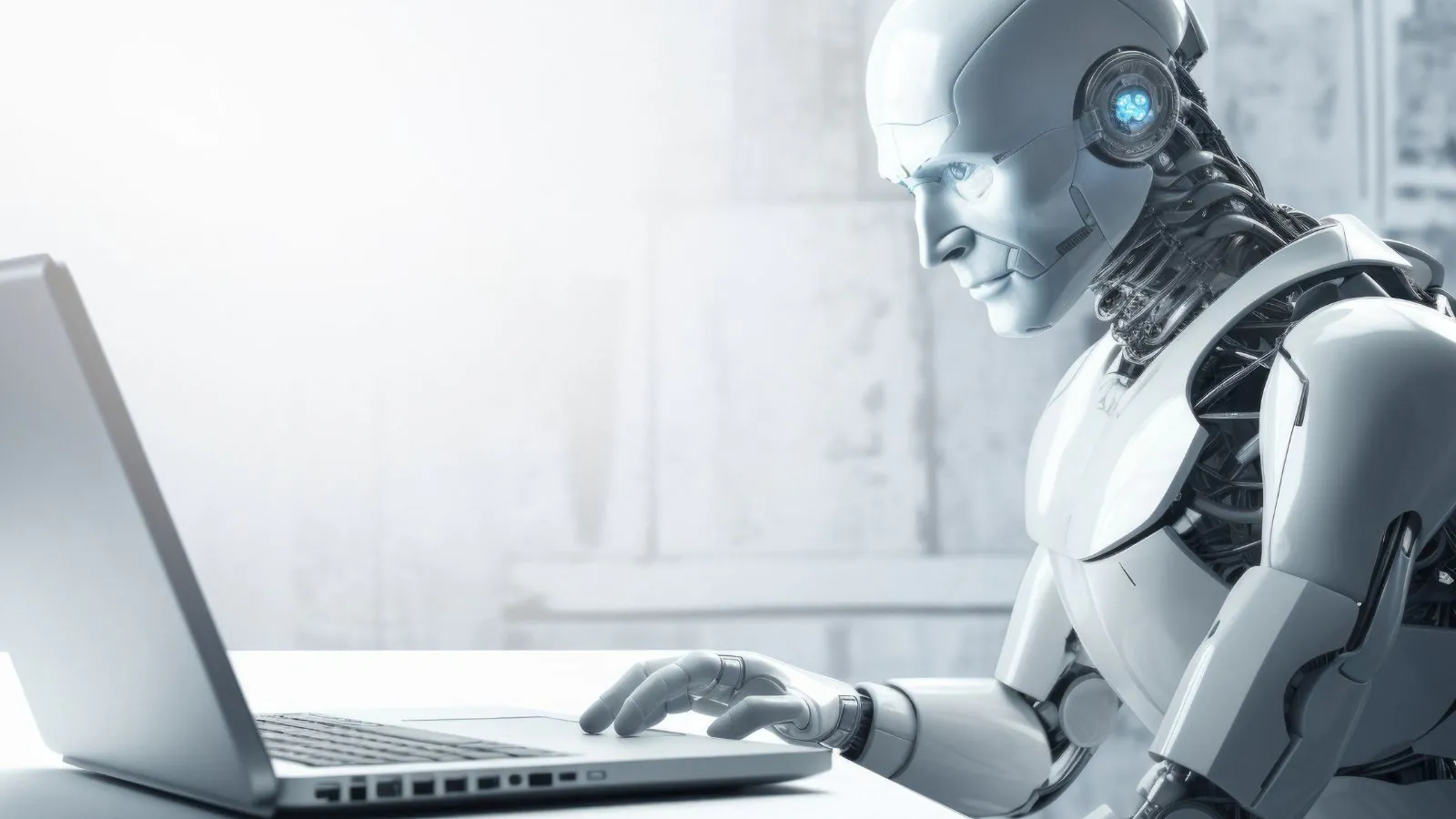 Robô mexendo em computador