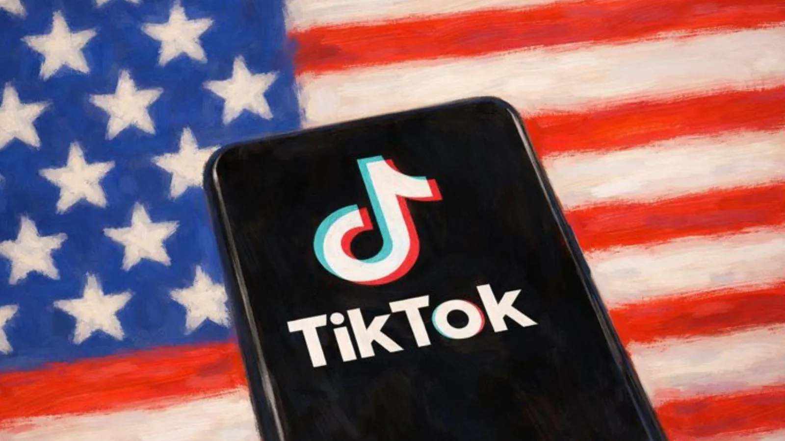 Smartphone no TikTok e bandeira dos Eua