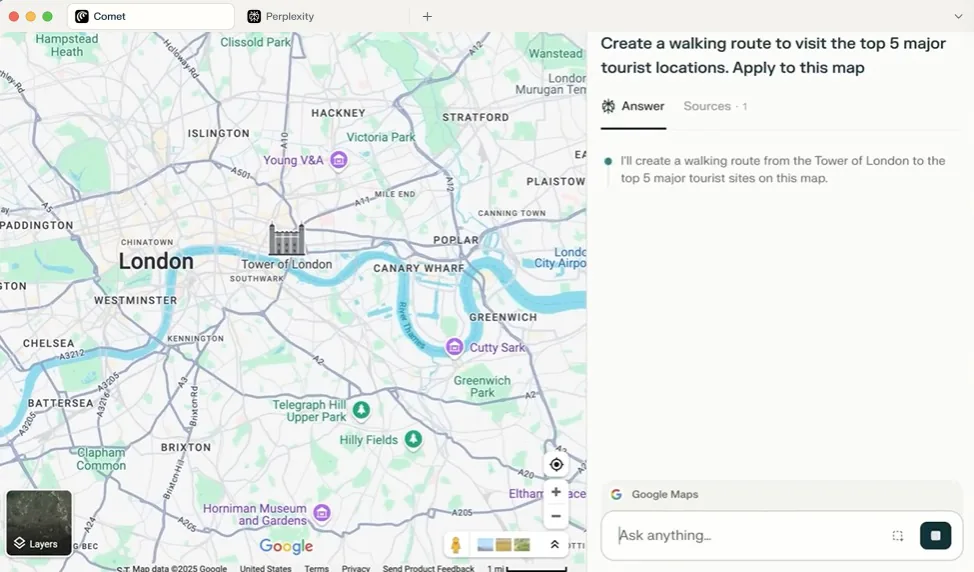 tela do navegador com intelig&ecirc;ncia artificial Comet, da Perplexity