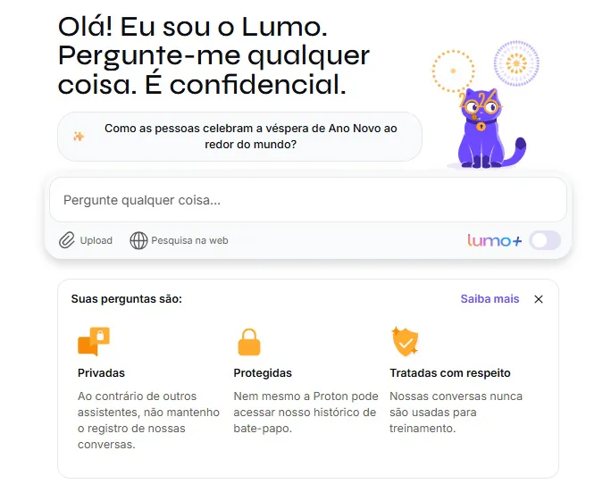 tela do aplicativo Lumo, de intelig&ecirc;ncia artificial