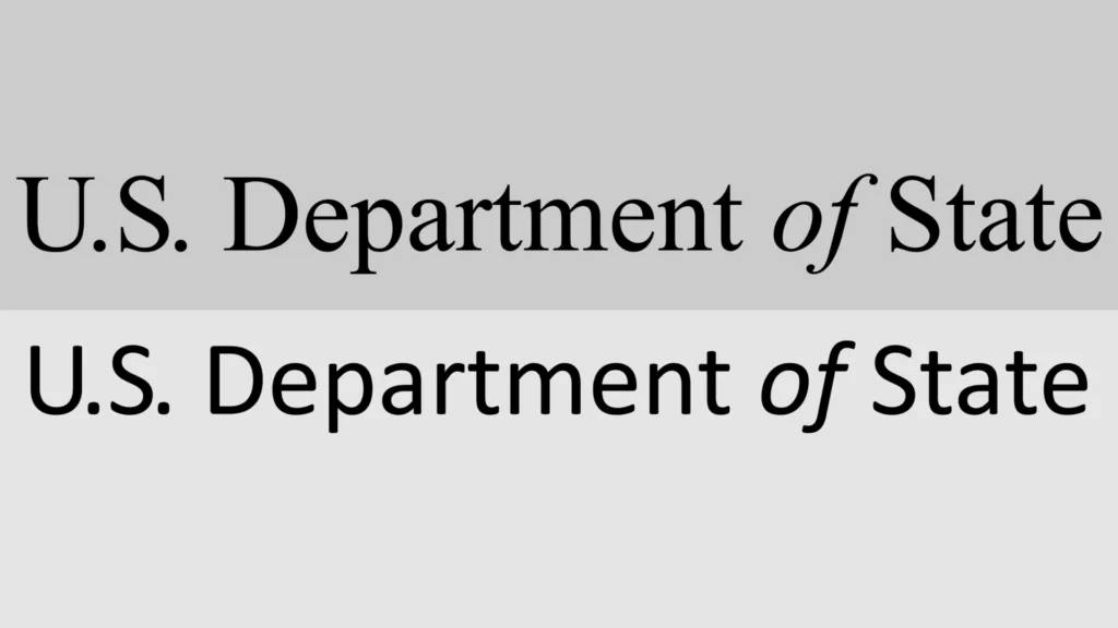 nome do Departamento de Defesa dos EUA escrito em fonte Calibri e em Times New Roman