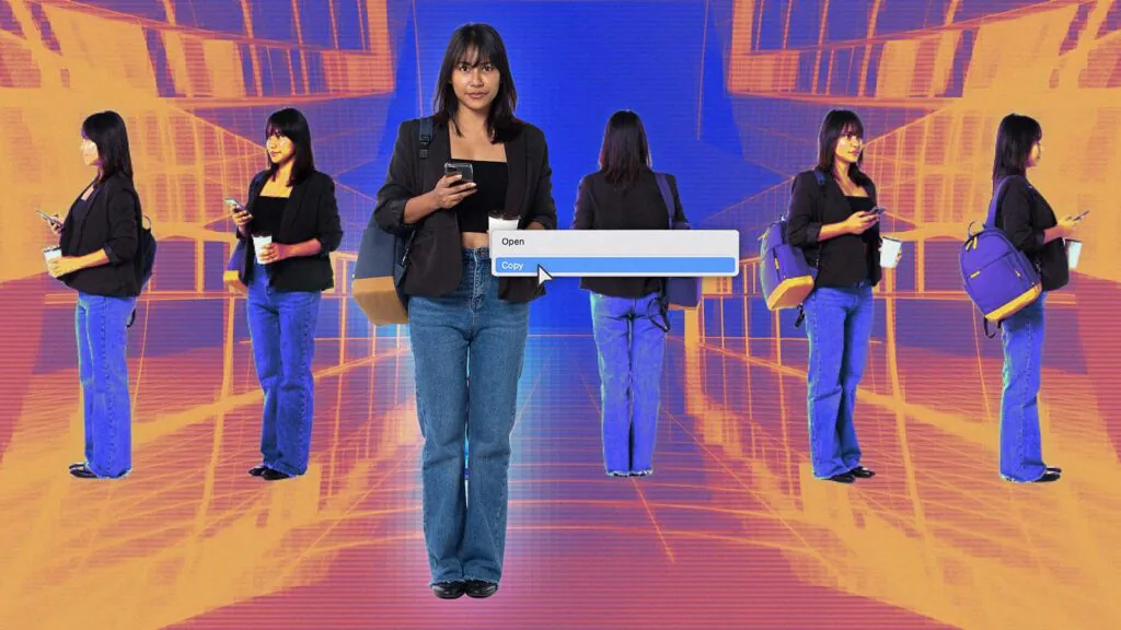 mulher cria cópias digitais de si mesma