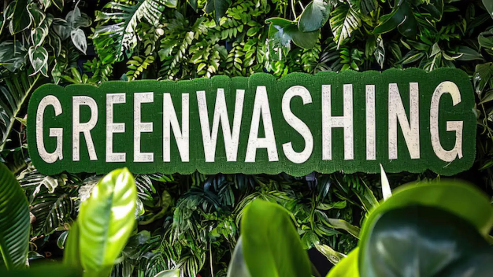Palavra greenwashing no meio de plantas