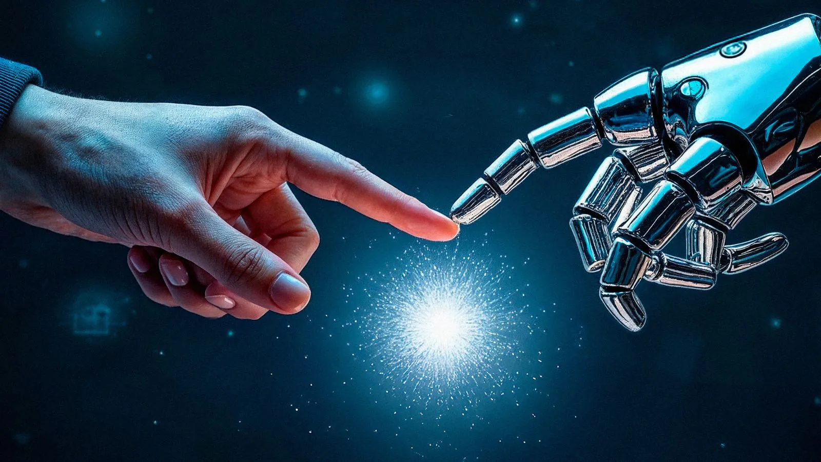 Robô e mão humano