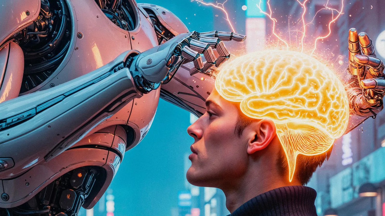 Robô e humano conceito de IA