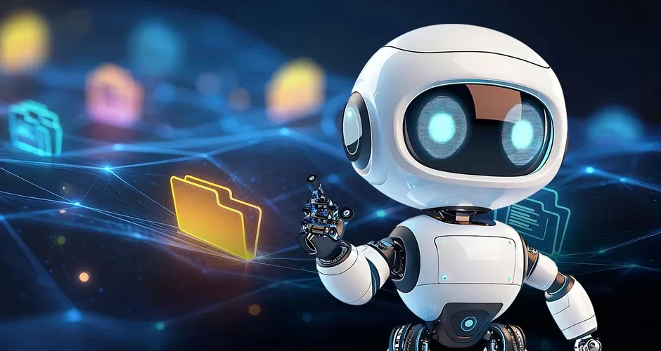 rob&ocirc; representando  busca na internet por IA