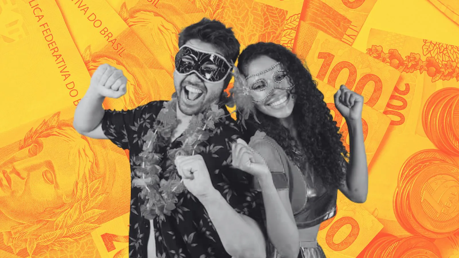 Homem e mulher fantasiados para o carnaval