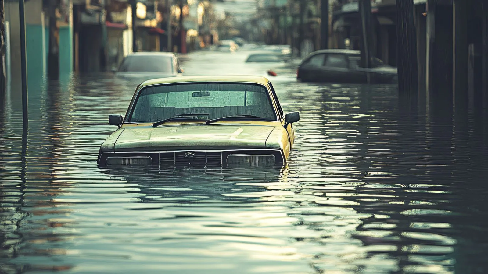 Carro andando na enchente.