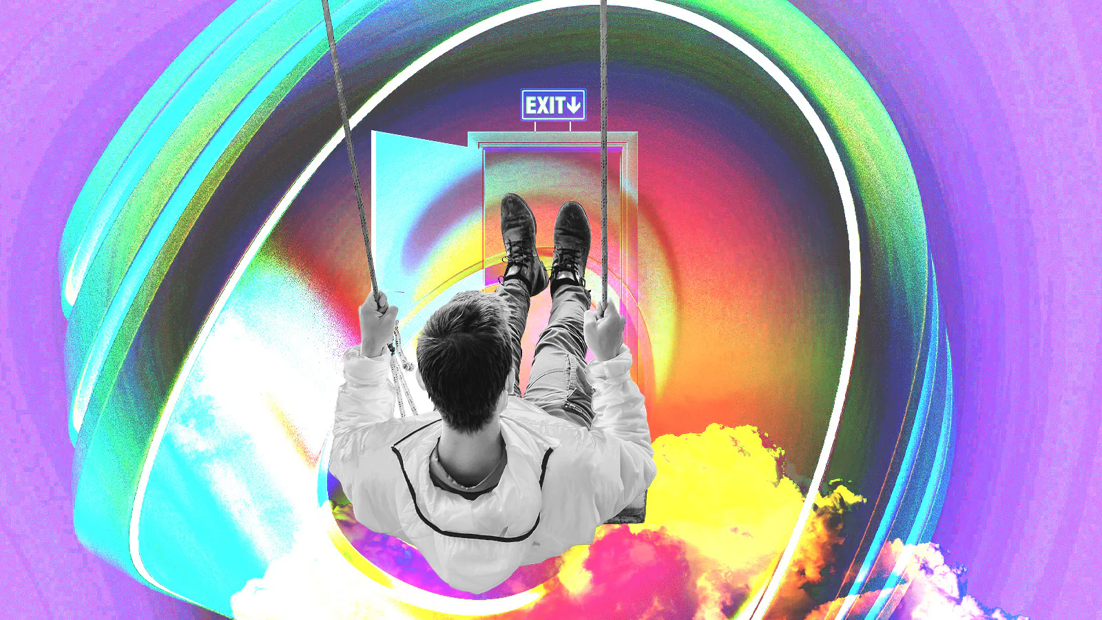 homem desce escada para porta de saída