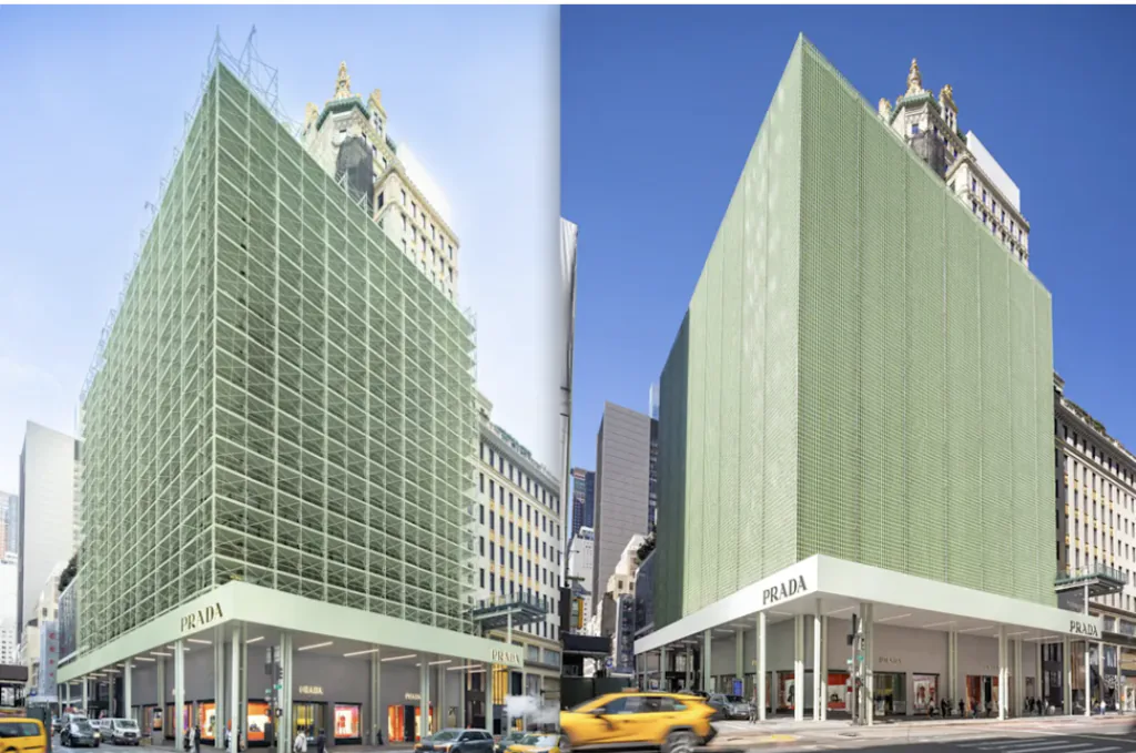 Prada transforma andaimes de loja em arte em Nova York, na Quinta Avenida