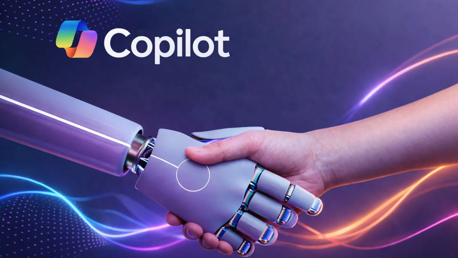 Logo Copilot com ão de robo e mão humana se apertando
