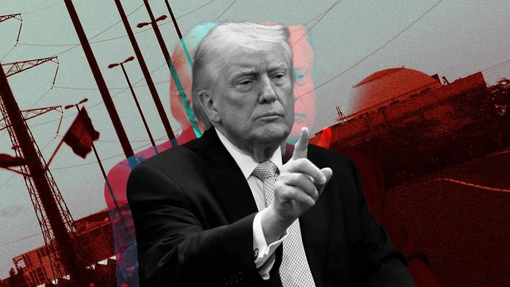 montagem a partir de foto de Donald Trump, com dedo em riste