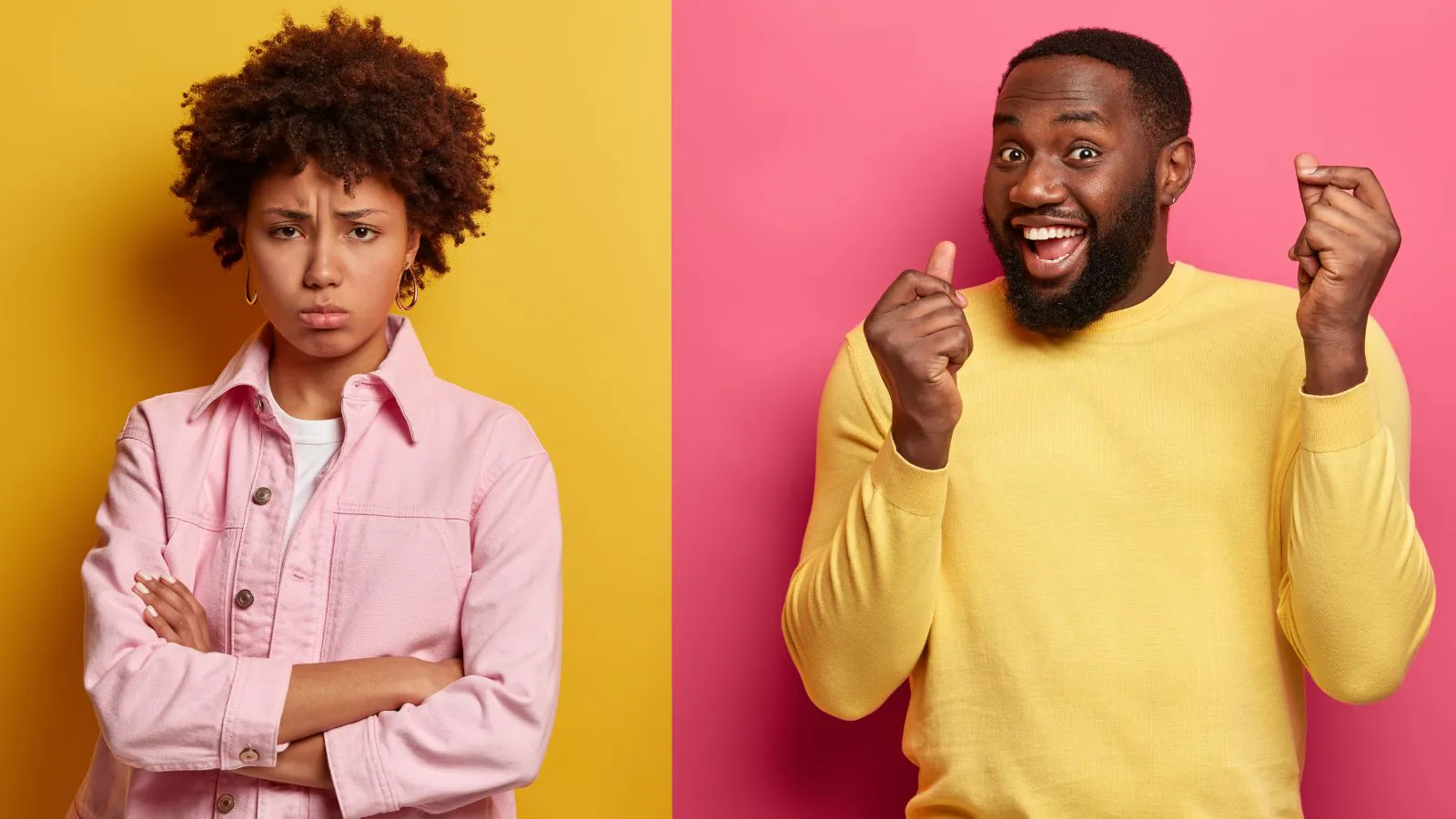 homem feliz e mulher triste