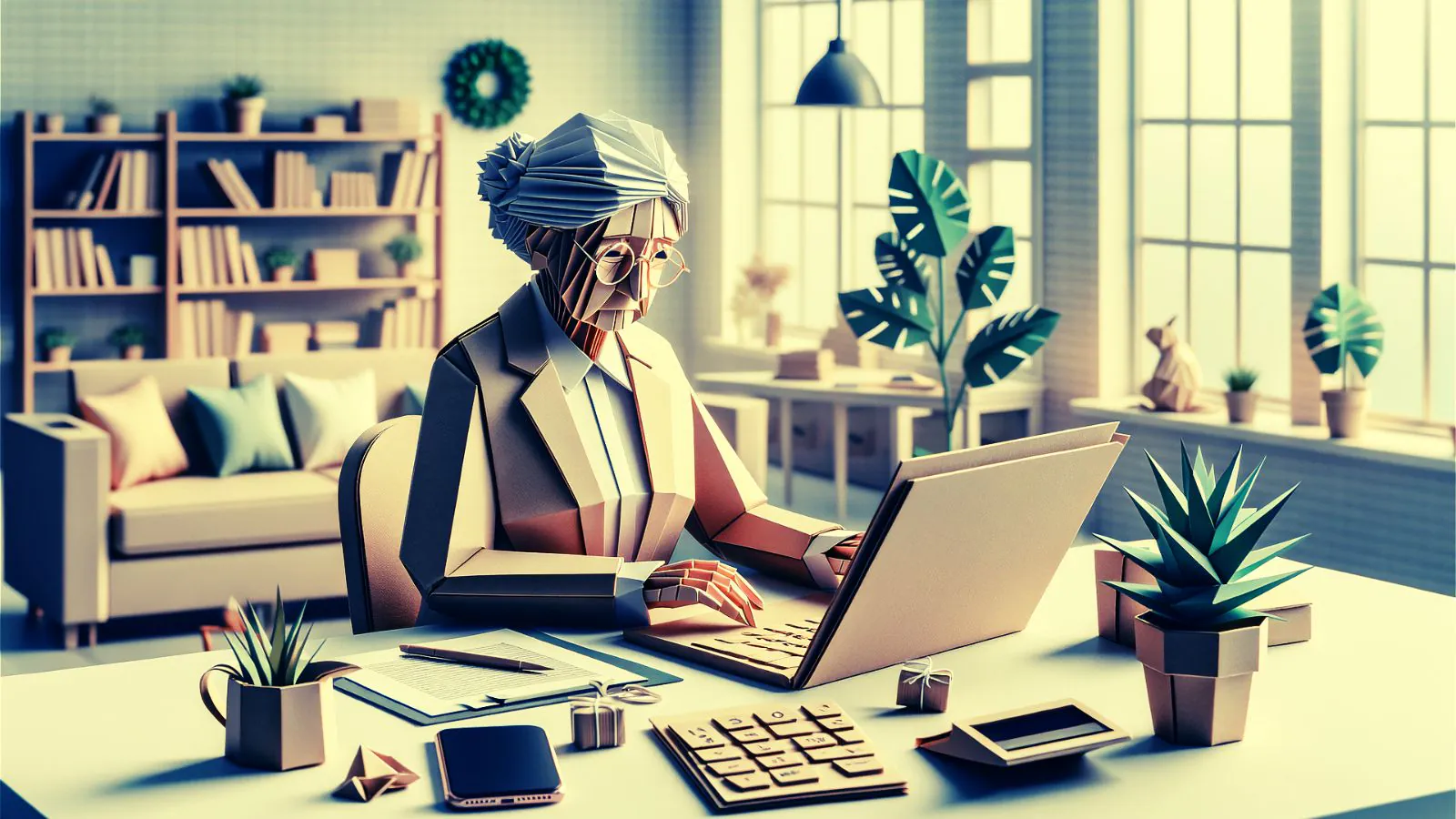 Idosa trabalahndo no computador