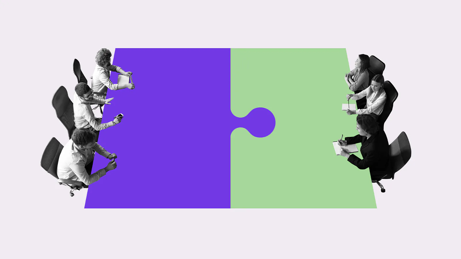 mesa de negociação com participantes em lados opostos