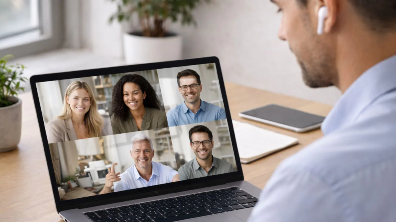 homem em reunião online com colegas de trabalho