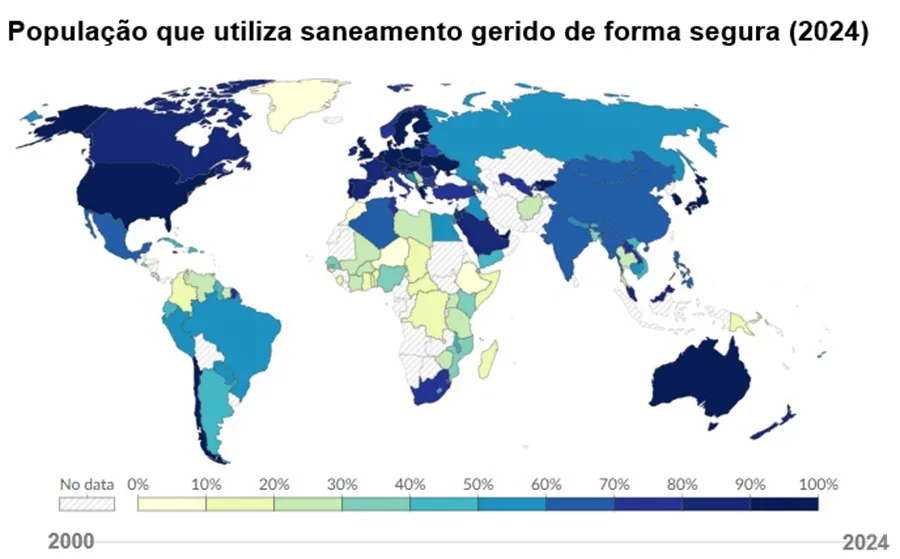 mapa de percentagem da popula&ccedil;&atilde;o que utiliza saneamento gerido de forma segura