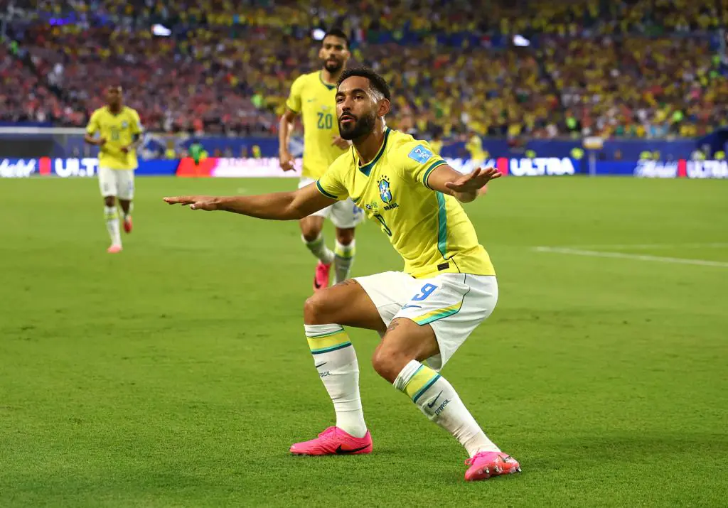 o jogador Matheus Cunha comemora gol feito em partida da Copa do Mundo 2026