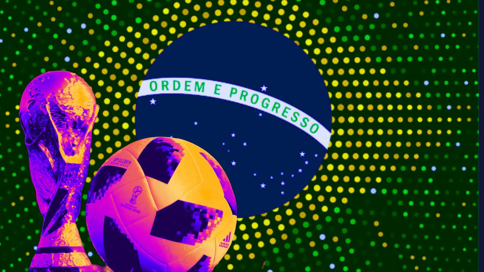 Bandeira brasileira e taça da copa do mundo