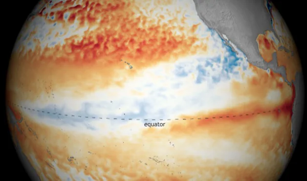 mapa-mundi simula o efeito do fen&ocirc;meno clim&aacute;tico El Ni&ntilde;o