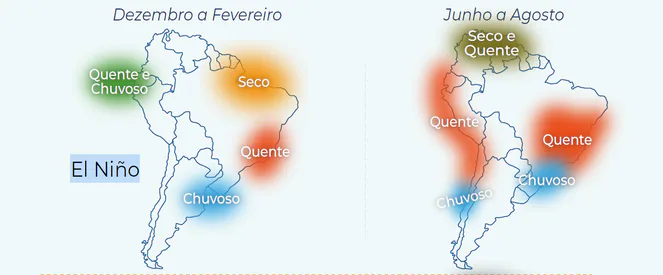 mapa da Am&eacute;rica do Sul mostra os efeitos do fen&ocirc;meno clim&aacute;tico El Ni&ntilde;o