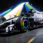 Carro da McLaren com pintura especial criada em parceria com o Google Gemini para o GP da Inglaterra.