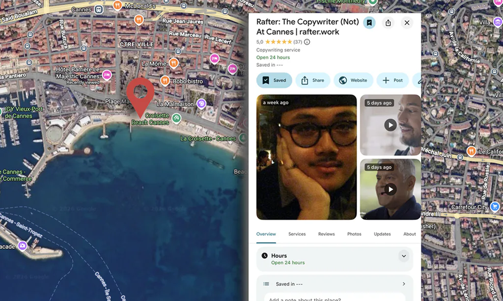 Perfil criado por Rafter Manguiat no Google Maps durante o Cannes Lions.