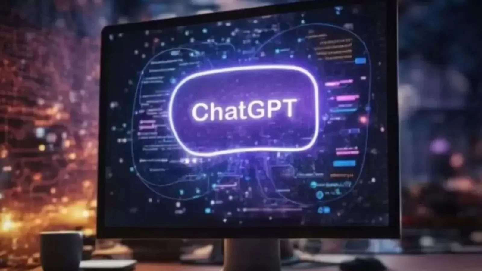 Tela de computador aberta em uma montagem do ChatGPT