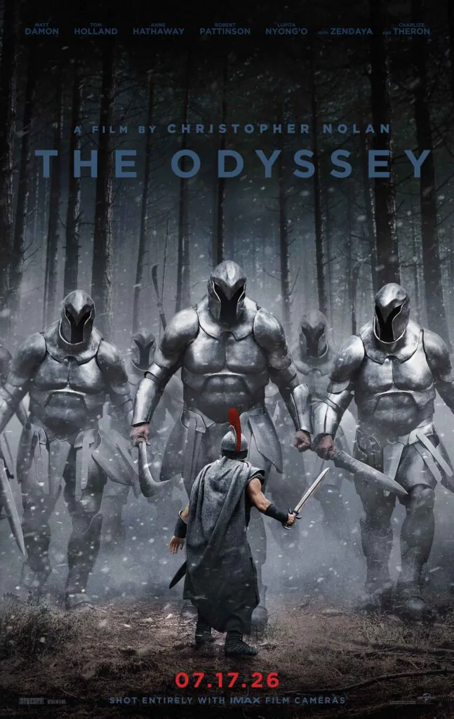 Cartaz de "A Odisseia" mostra guerreiros em cena do novo filme dirigido por Christopher Nolan.