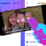 Montagem mostra vídeo horizontal do Instagram Features e uma mão segurando um controle remoto.